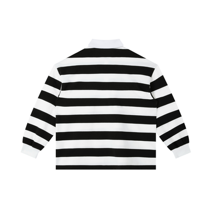 polo shirt,stripe polo,streetwear,drop shoulder,unisex,preppy,long sleeve,ISLBRDCLTR