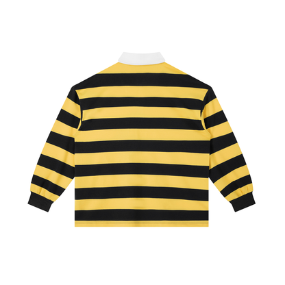 polo shirt,stripe polo,streetwear,drop shoulder,unisex,preppy,long sleeve,ISLBRDCLTR