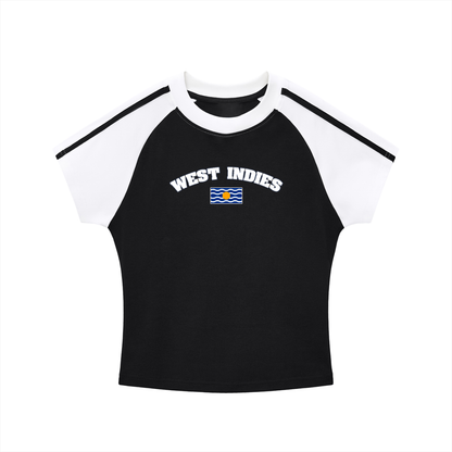 West Indies Contrast Stripes Bodycon Raglan  Sleeve T-Shirt