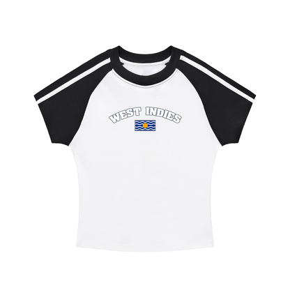 West Indies Contrast Stripes Bodycon Raglan  Sleeve T-Shirt