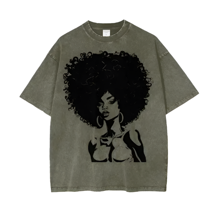 IBC Afro Queen | Streetwear Unisex Oversized Snow Wash T - Shirt - Islands Breed Culture