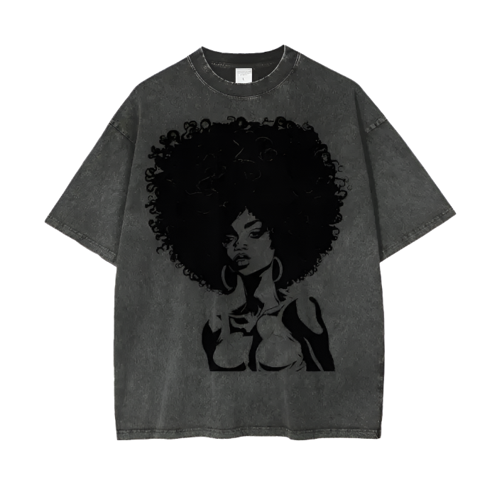 IBC Afro Queen | Streetwear Unisex Oversized Snow Wash T - Shirt - Islands Breed Culture