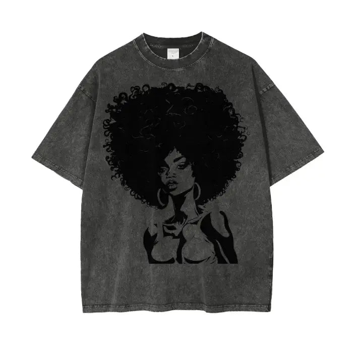 IBC Afro Queen | Streetwear Unisex Oversized Snow Wash T - Shirt - Islands Breed Culture