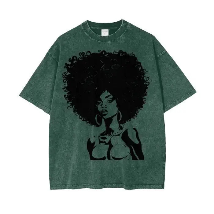 IBC Afro Queen | Streetwear Unisex Oversized Snow Wash T - Shirt - Islands Breed Culture