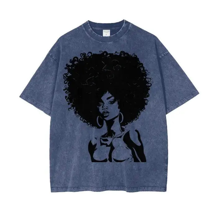 IBC Afro Queen | Streetwear Unisex Oversized Snow Wash T - Shirt - Islands Breed Culture