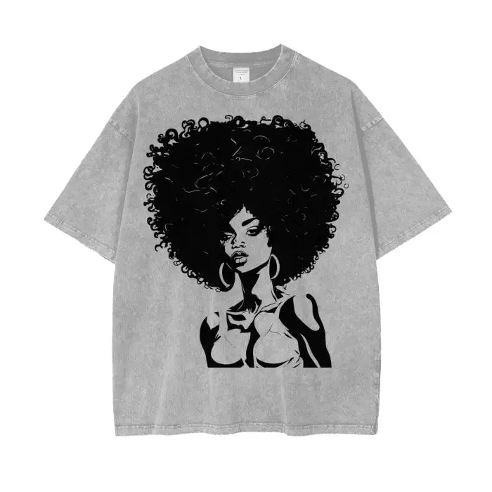 IBC Afro Queen | Streetwear Unisex Oversized Snow Wash T - Shirt - Islands Breed Culture