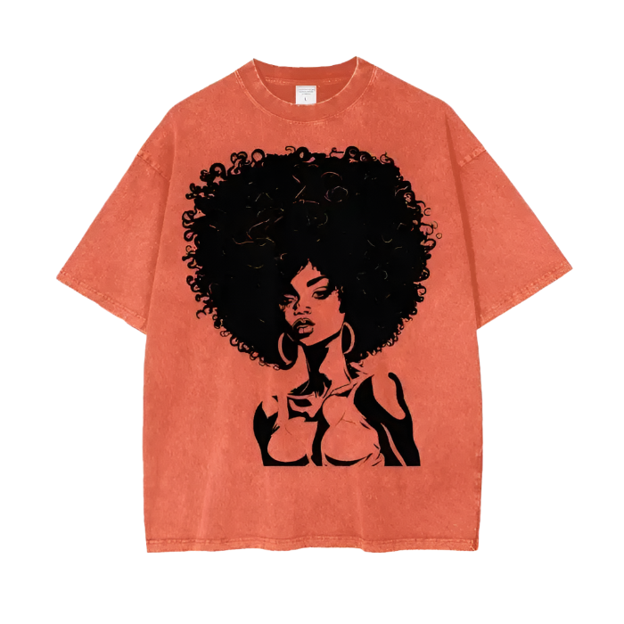 IBC Afro Queen | Streetwear Unisex Oversized Snow Wash T - Shirt - Islands Breed Culture