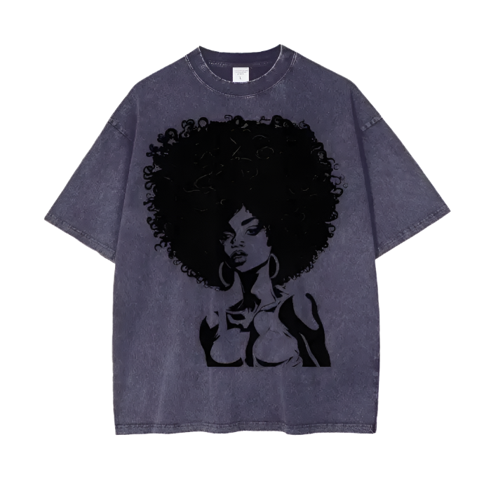 IBC Afro Queen | Streetwear Unisex Oversized Snow Wash T - Shirt - Islands Breed Culture