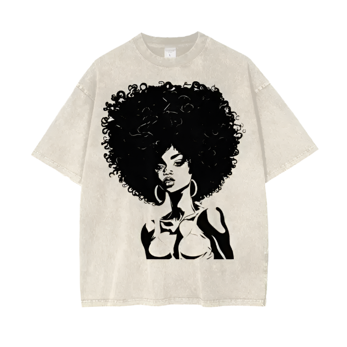 IBC Afro Queen | Streetwear Unisex Oversized Snow Wash T - Shirt - Islands Breed Culture