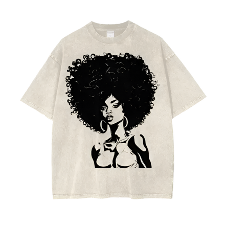 IBC Afro Queen | Streetwear Unisex Oversized Snow Wash T - Shirt - Islands Breed Culture