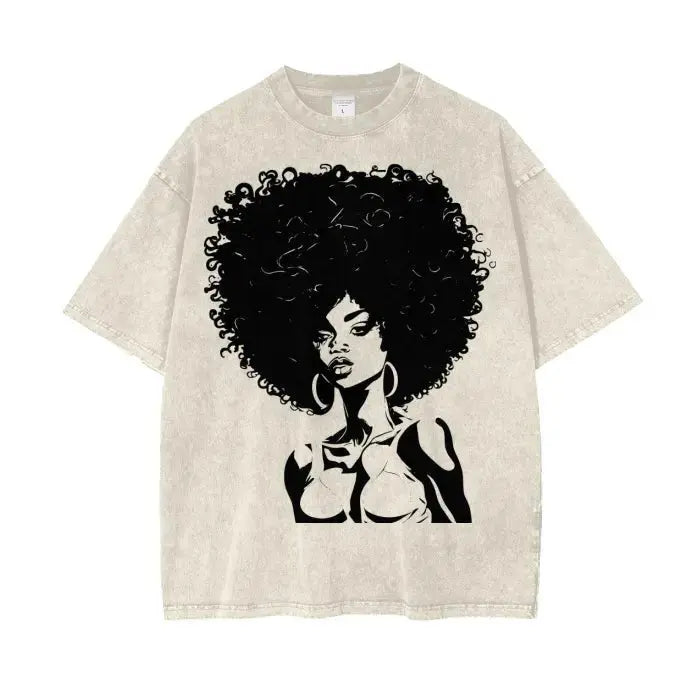 IBC Afro Queen | Streetwear Unisex Oversized Snow Wash T - Shirt - Islands Breed Culture