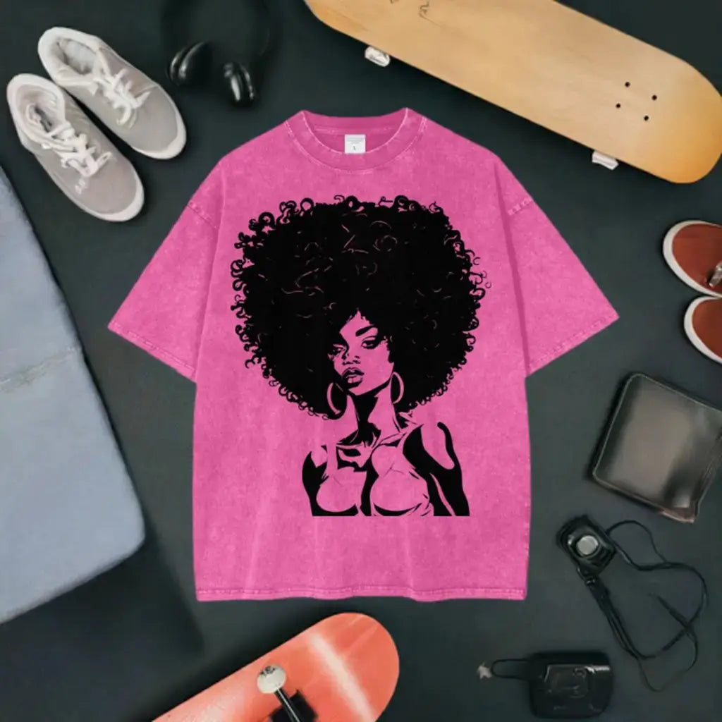 IBC Afro Queen | Streetwear Unisex Oversized Snow Wash T - Shirt - Islands Breed Culture