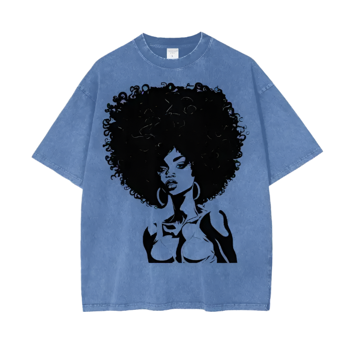 IBC Afro Queen | Streetwear Unisex Oversized Snow Wash T - Shirt - Islands Breed Culture